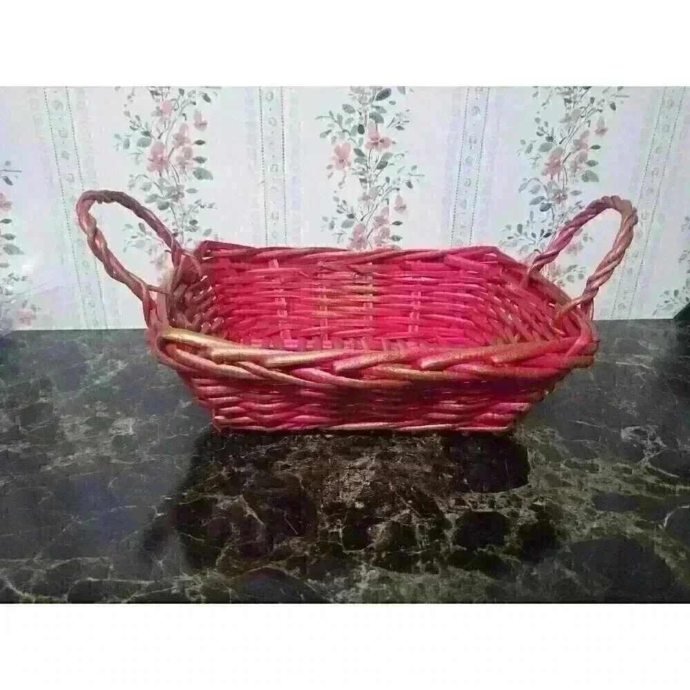 Vintage Wicker Basket Pink & Bronze Decorative Storage